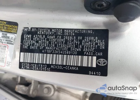 2004 Toyota Camry Le V6 from USA, damaged, VIN 4T1BF32K54U589130